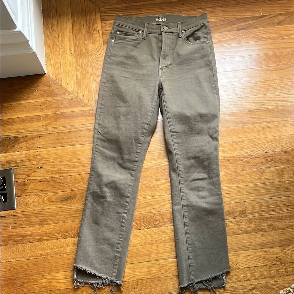 Mother High Waisted Rascal Ankle Step Fray Women Jeans in green